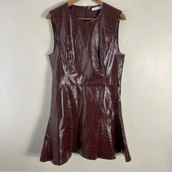 Avec Les Filles Women's Croc-Embossed Mini Dress Chocolate Brown Size 14 - Picture 5 of 16
